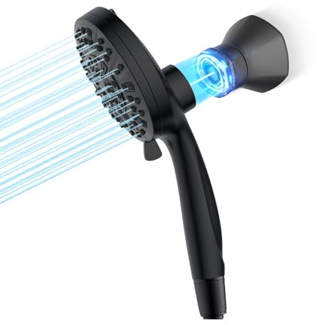 Duschkopf Groß mit Schlauch & Magnet-Halterung – Regendusche Handbrause mit Filter, Duschbrause mit 10 Strahlarten, Hochdruck, Wassersparend, Antikalk & Massagefunktion, Schwarz