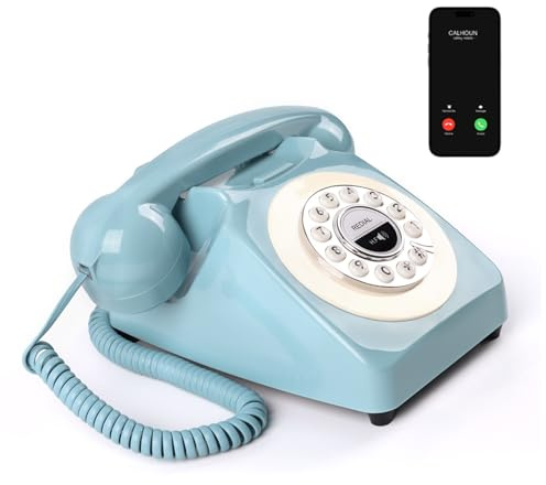 Plyisty Telefono retrò Bluetooth, Telefono Fisso Vintage da Scrivania Ricaricabile Tramite USB, Chiamate in Vivavoce e Riproduzione Musicale, Ideale per Casa e ufficio. (BLUE)