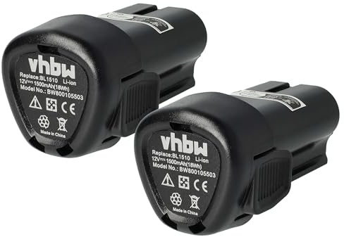 vhbw 2X Akku kompatibel mit Black & Decker PSL12, LDX112C, LDX112, HPL10RS Werkzeug (1500 mAh, Li-Ion, 12 V)