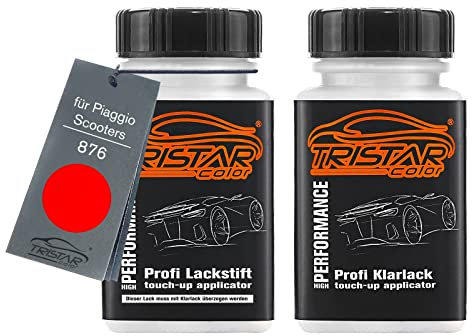 TRISTARcolor Motorradlack Lackstift Set für Piaggio Scooters 876 Rosso Hippy Basislack Klarlack je 50ml