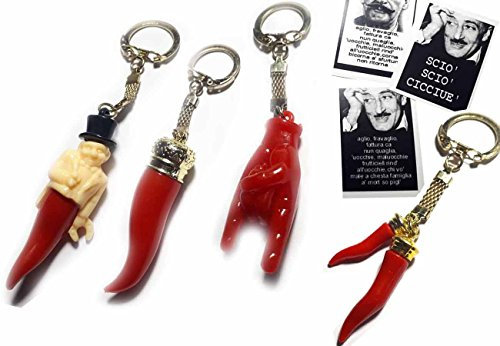 artigianale ricevi 4 corni 6/7 cm Circa e Una Scheda Toto' Omaggio a Sorpresa,gobbo Mano Corna Corno amuleto Horn Charms Lucky gobbo scio portafotuna Portachiavi napoletani Napoli