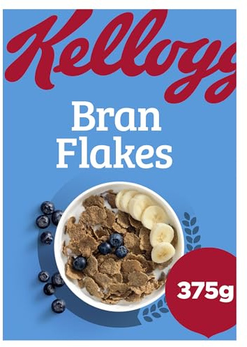 Kellogg's Bran Flakes Breakfast Cereal 375g | Crunchy wholewheat flakes with natural wheat bran, high in fibre, fortified with vitamins, suitable for vegetarians