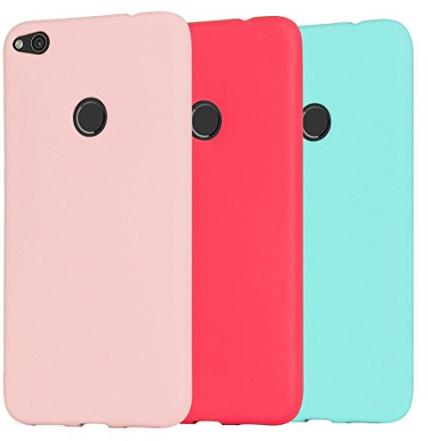 Leton 3X Funda Huawei p8 Lite 2017 Silicona Ultrafina Suave Flexible TPU Verde Carcasa p8 Lite 2017 Rosa Ultra Delgado Mate Gel Caja Anti Choque Candy Goma Cubierta Case Jalea Protectora Bumper Rojo