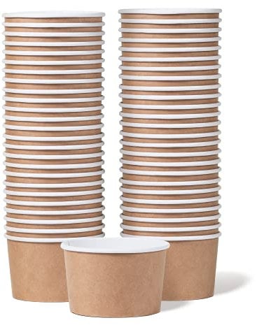 Paper Ice Cream Tubs and Soup Bowls, 50-Count, 163 ml, Kraft Brown, Hot/Cold Paper Snack Cups, Disposable Ice Cream Cups, Soup Bowls