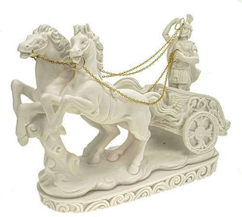 Kremers Schatzkiste Alabaster Figur Römer auf Streitwagen Skulptur 28 cm weiß Gladiator Rom
