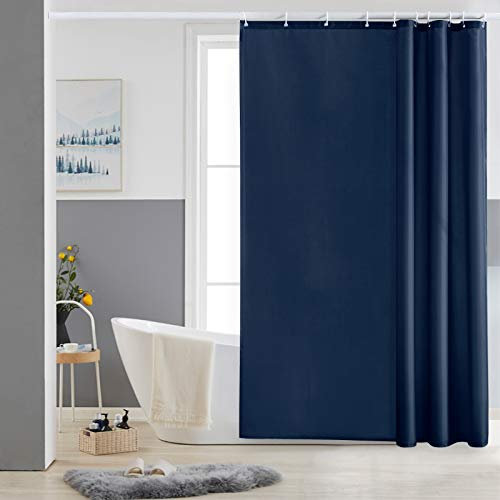 Furlinic Petit Rideau de Douche Bleu Marine Anti Moisissure Tissu en Polyester Imperméable Rideaux de Douche Textile Lavable pour Baignoire ou la Salle de Bain 10 Crochets de Rideau Douche-150x180cm.