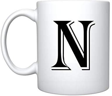 iTRONiK Alphabet Mug Letter Mugs Initial Coffee Cup Birthday Fathers Day Mothers Day Gift (N)