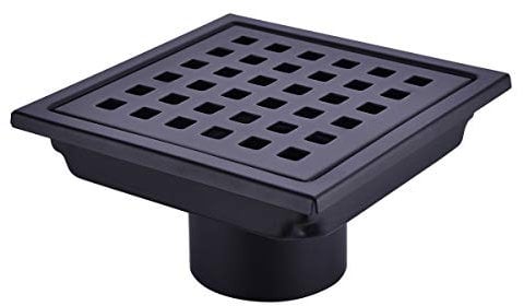 Nicmondo Siphon de douche carré de 10,2 cm, en acier inoxydable SUS 304 avec couvercle de grille amovible, 11 cm x 11 cm, noir mat