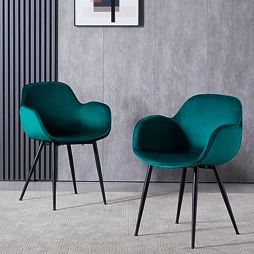 LeChamp Set of 2 Velvet Dining Chair Occasional Armchair with Armrests & Backrest Leisure Chair for Kitchen Lounge Bedroom Living Room Accent Tub Chair with Upholstered Soft Seat DarkGreen…