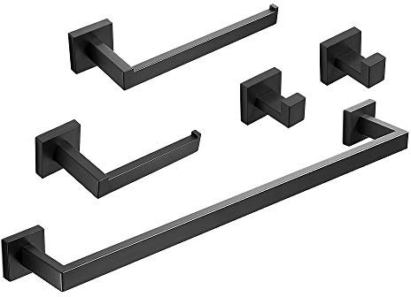 Badezimmer-Hardware-Set, mattschwarz, 60 cm, Handtuchstange, 2 Handtuchhaken, Toilettenpapierhalter, Handtuchhalter, Edelstahl, Badezimmerzubehör GTS3190B