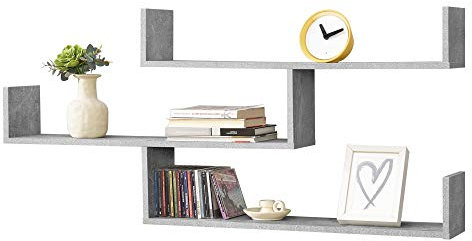 [en.casa] Wandregal Grimstad 119 x 18 x 55 cm Bücherregal Hängeregal mit 3 Ablageflächen bis 14 kg Spanplatte Betonoptik