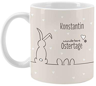 Herz & Heim® Ostergeschenk Tasse mit Wunschname - verschiedene Motive Osterhase Silhouette