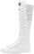 Jamron Chicas Mujer Moda Rodilla Alta con Cordones Botas de Lona Puro Blanco Cremallera Botas de Danza Remache SN816 EU42
