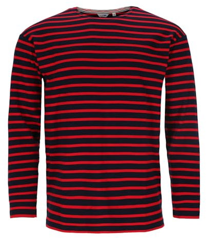 modAS Herren Shirt Bretonisches Streifenshirt - Ringelshirt Streifenshirt Langarmshirt mit Streifen aus Baumwolle in Blau/Rot Größe 44