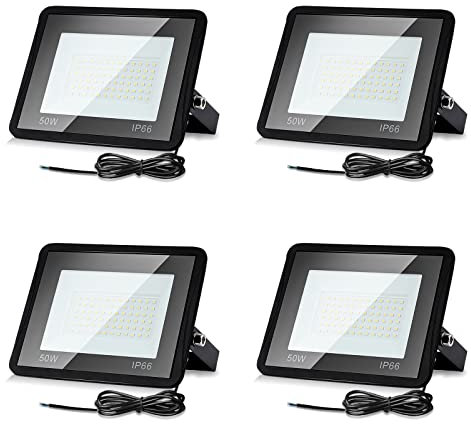 Lospitch 4 Faretto LED esterno, proiettore LED 50W bianco caldo, super luminoso 4250LM, Spotlight da esterno IP66 waterproof, Faretti 3000K, per giardino, garage, campo sportivo, fase (senza spina)