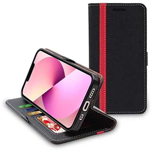 ebestStar - for iPhone 13 mini Wallet Case, Magnetic Flip Cover Protection, PU Leather Card Holder, Black/Red