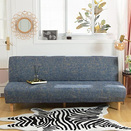 Futon Sofabezug ohne Armlehnen, rutschfest, faltbar, Stretchdruck, Futon-Sofa-Sitzbezüge ohne Armlehnen, ohne Armlehnen, Schonbezug für 2-3-Sitzer, klappbares Schlafsofa, ohne Arme (Linen Blue)