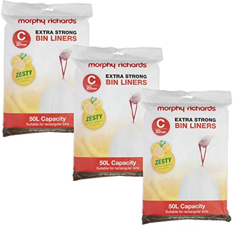 Morphy Richards 979039 Lemon Scented 50L Bin Liners, Pack of 60 (3 x 20), White