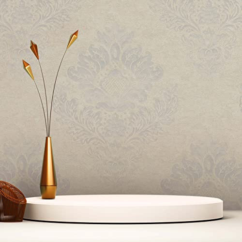 TADESSI Tapete Barock Gioele M1-No.637 Vliestapete Weiß Silber Ornamente Klassik für Wohnzimmer Schlafzimmer Küche