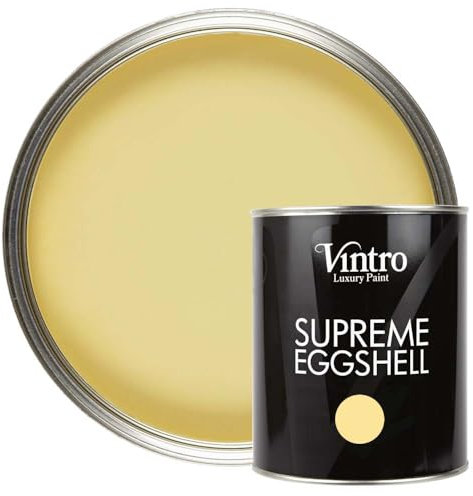 Vintro Paint | Eggshell Paint | for Walls | Wood | Trim | Satin Furniture Paint | Interior & Exterior Use. 1 Litre (Xanthe - Light Yellow)