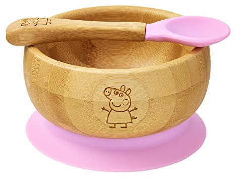 bamboo bamboo X Peppa Pig Baby Bowl and Spoon Set, Baby Bowls for Weaning, Baby Suction Bowl, Toddler Bowls with Baby Spoon, Weaning Bowl for Babies from 6 Months (Peppa Pig)