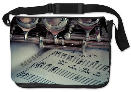 DRUC KLAUS Personalisierte Notentasche Querflöte – Tasche für Noten mit Wunschname – Umhängetasche für Musiker mit Fächern & Schultergurt