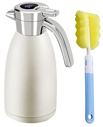 HSTYAIG 2.2L Thermal Coffee Carafe Jugs Double Walled Vacuum Insulated Coffee Pot with LED Temperature Display & Dust-Proof Spout, 48 Hour Heat Retention Vacuum Jug for Home,Office,Restaurant (White)