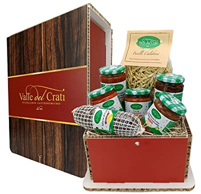 Valle del Crati Cesto di Pasqua con 7 Prodotti | Box Regalo Pasquale con Pasta, Nduja, Creme, Dolci ed altro | Cestino Regalo di Pasqua