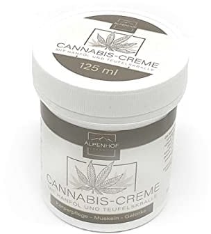 Alpenhof Cannabis Creme, 125ml, für Haut, Muskeln und Gelenke, mit Kokosöl, Hanföl, ätherischen Ölen und Kräuterextrakten, Made in Germany