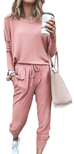 OADOBKICE Survêtement Femme À Manches Longues Combinaison Femme Polka Dot Survêtement Femme Sportswear Combinaison Décontractée Femme Slim Fit Survêtement Ensemble Combinaison Pas Cher Rose S