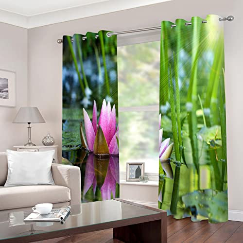 TFLABS Fenster Vorhang Schlaufen-Vorhang 2 Stück x 140 B x 245cm H Lila & Orchideen Dekorative Gardine Schlaufenschal Fenster-Schal