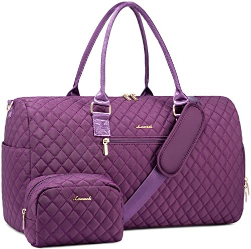 LOVEVOOK Sporttasche Reisetasche Damen, Weekender Travel Kliniktasche Geburt mit Kulturtasche Schuhfach Nassfach, wasserdichte Gym Bag, Handgepäck Tasche für Flugzeug Reisen, Dunkelviolett