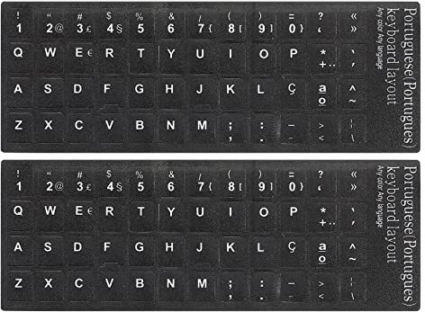 PATIKIL Portugués Teclado Pegatinas PC Teclado Pegatinas Negro Fondo con Blancas Letras para Computadora Portátil Escritorio 2uds