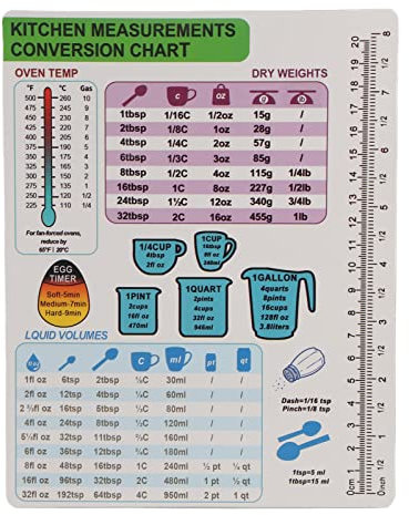 Kitchen Measurements Conversion Chart, Air Fryer Cooking Time Chart Magnetic Cheat Sheet, Kitchen Conversions Chart Magnet Fridge Cooking Aids Baker Guide, Magnetic Oven Temperature Conversion Chart