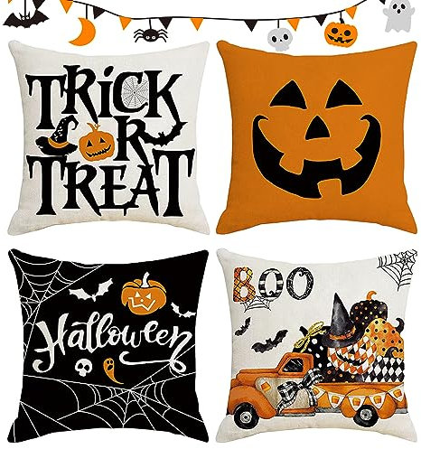 Skeadex Helloween Deko 4 Stück Kissenbezug Helloween Kissenbezüge Dekorative Kissenbezug Halloween Dekoration kürbis Kissen Halloween Bettwäsche Herbst Kissenbezüge für Home Garten Sofa (B)