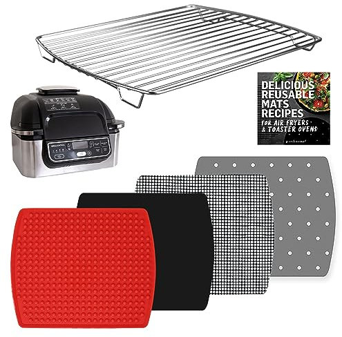 Air Fryer Rack und wiederverwendbare Einlagen für Ninja Foodi Grill 5-in-1 AG301 4qt, Airfryer Zubehör, Ersatz für Pergamentpapier, hitzebeständige Matten und Edelstahl-Kochrost von INFRAOVENS