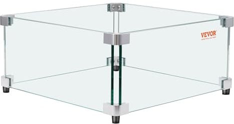 VEVOR Pare-vent pour Foyer à Gaz, 493x493x191 mm Pare-vent en Verre Trempé pour Brasero Écran de Protection Carré Pare-flamme Robuste Coupe-vent Stable Épaisseur 8 mm avec Support de Coin Dur et Pieds