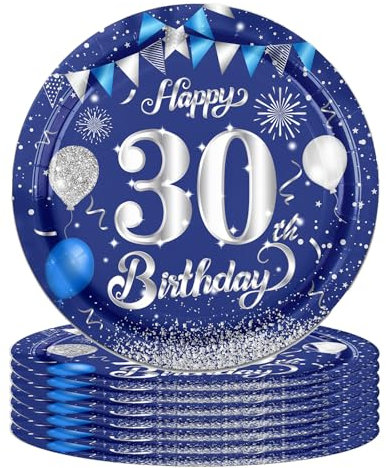 16 Navy Blue 30th Birthday Plates - 7 Paper Plates for 30th Party Decorations