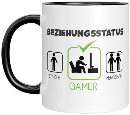 TassenTicker - Beziehungsstatus - Gamer - Zocker - Geschenk für den Freund - Tasse mit Spruch - Geburtstag (Schwarz)
