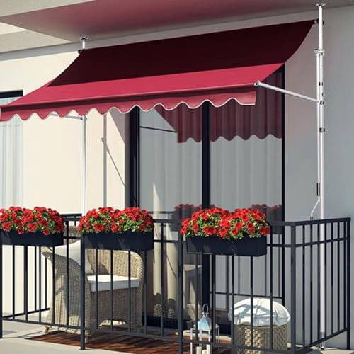 DJJYCTNM Markise Balkon, Einziehbare und Verstellbare Klemmmarkise für Den Außenbereich mit Kurbelgriff, Sonnenschutz für Garten, Terrasse, Balkon, Fenster (Color : Red+White Frame, Size : 350cm/138