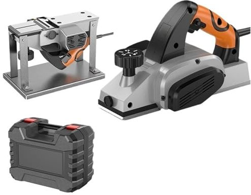 Portable Electric Planer for Woodworking, Household Small Multifunctional Wood Planer YIJIAN (Color : A+3blades+flip stand)