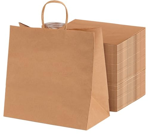MAXI PRODUCTS - 100 Bolsas Papel Kraft con Asa Rizada - 25 x 16 x 27 cm - Bolsas Regalo - Bolsitas Regalo Personalizables - Eventos y Hotelería - Comunión, Cumpleaños, Bodas - PERSONALIZABLES