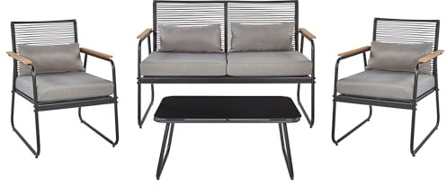 Beliani Lounge Set Metall schwarz 4-Sitzer Auflagen grau Pomonte