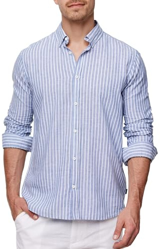 Indicode Herren Brayden Hemd gestreift mit Button-Down-Kragen | Herrenhemd Männerhemd Dark Navy, L