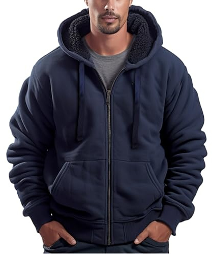 Zerenfy Felpe con cappuccio da uomo in pile Sherpa pesante foderato felpa con zip intera cappotti invernali spessi con cappuccio giacca calda