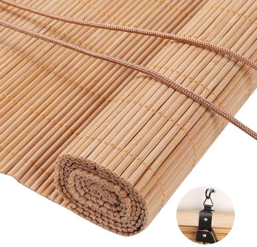 Natürliche Bambusrollo Raffrollo 80 90 100 110 120 130 140 150 160cm Breit Sichtschutz Rollo Bambus Blickdicht Mit Lifter Holz Jalousien Fenster Innen Outdoor Vorhang Sonnenschutz Wetterfest