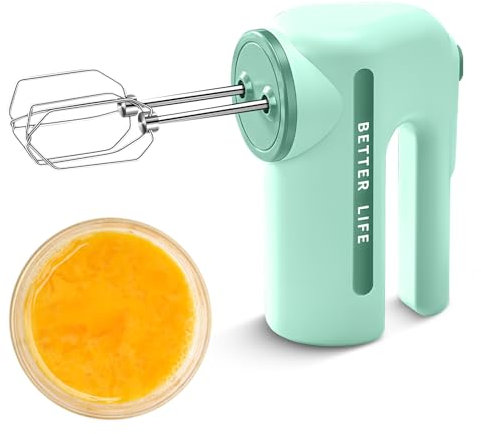 Irishom Batteur à Main avec Double Fouet électrique, Batteur sur Socle de Cuisine, Batteur réglable à 5 Vitesses en Acier Inoxydable 304, Batteur sur Pied Portable sans Fil Rechargeable,Vert