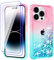 Pilaru Lovely for iPhone 14 Pro Case [2 Screen Protector] Clear Liquid Heart Glitter Soft TPU Cover Transparent Girly Shockproof Protective Phone Case for iPhone 14 Pro,Rose-Green