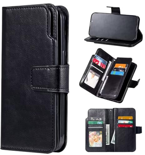 Czhwsm Funda de piel magnética compatible con Xiaomi Redmi 7 con soporte para tarjetas + 2 protectores de pantalla de vidrio templado, color negro