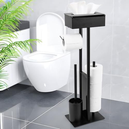 Edelstahl Klopapierhalter Stehend mit Klobürste Toilettenpapierhalter mit Feuchttücherbox,AIQII Stand WC Garnitur mit Toilettenpapierhalter und Toilettenbürste Ständer